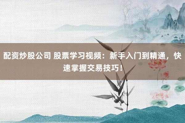 配资炒股公司 股票学习视频:新手入门到精通,快速掌握交易技巧!